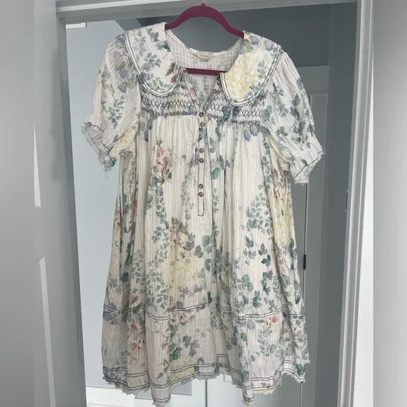 Pilcro | Dresses | Anthropologie Pilcro Cream Smocked Babydoll Dress With  Puff Sleeves | Poshmark